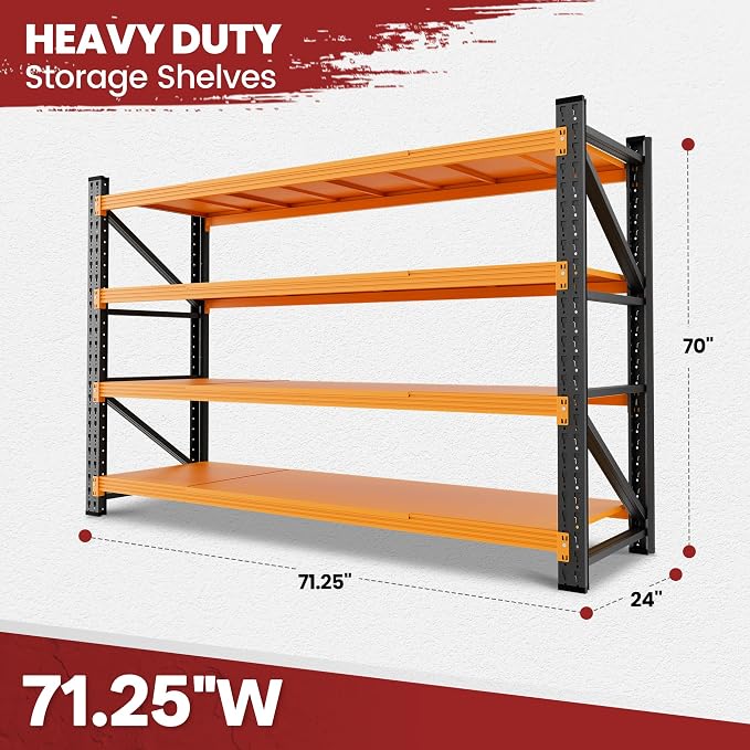 71" Wide Storage Shelves, 5000LBS Garage Shelving Heavy Duty, Standing Shelf - Image 3