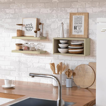 RICHER HOUSE 3-Set Floating Shelves, Natural Bathroom Shelf Over Toilet | Cube - Image 3