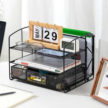 Amazon Basics Rectangular Desk Organizer 3 Tray w/Sliding Drawer and Hanging - Image 6