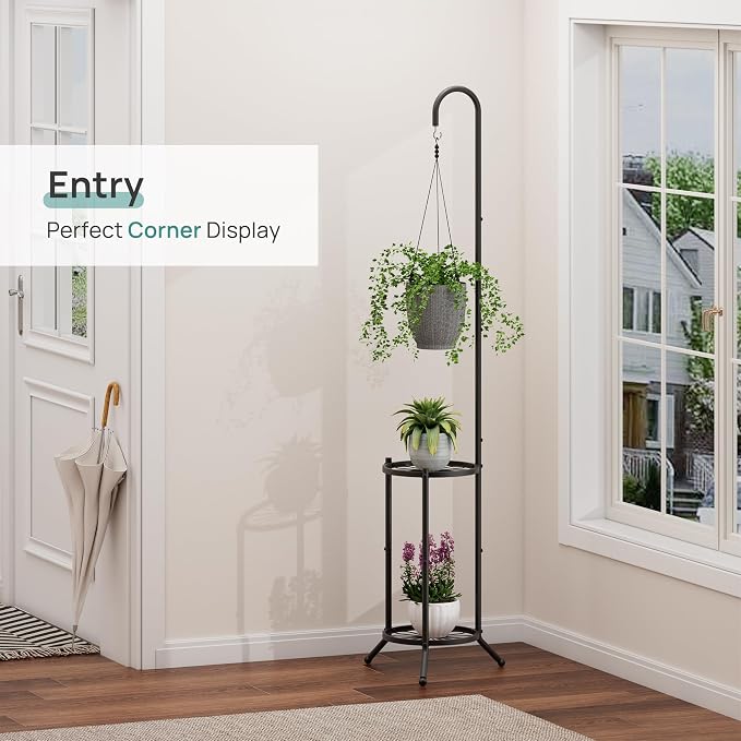 2-Tier Hanging Plant Stand, Heavy Duty Metal Planter Rack - Image 4