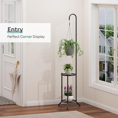 2-Tier Hanging Plant Stand, Heavy Duty Metal Planter Rack - Image 4