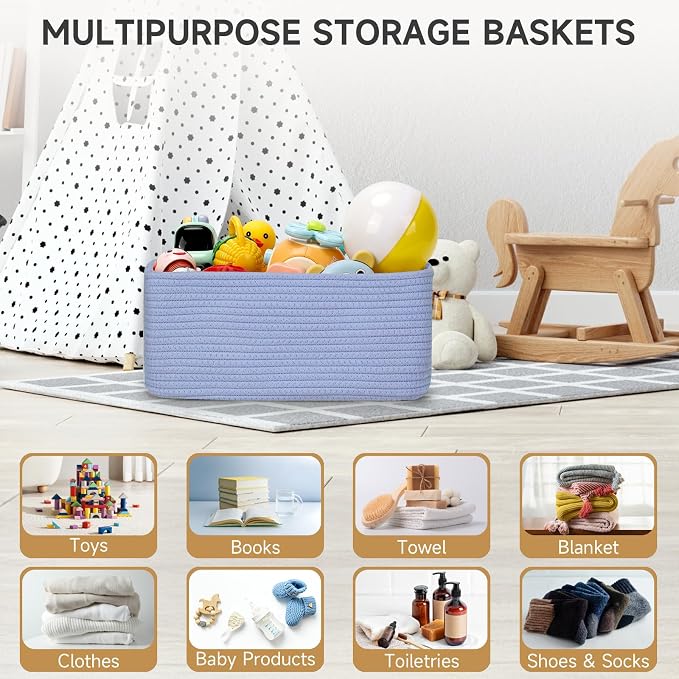 3-Pack Storage Baskets for Organizing | Woven Shelf Toy Basket | Rope Baskets - Image 3