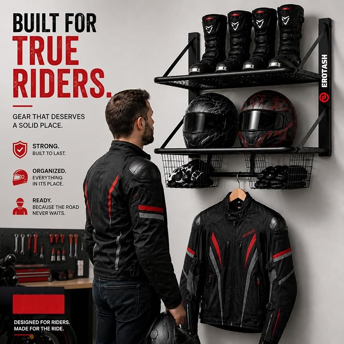 Motorcycle Helmet Wall Mount, 2-Tier Helmet Holder Wall Mount - Image 6