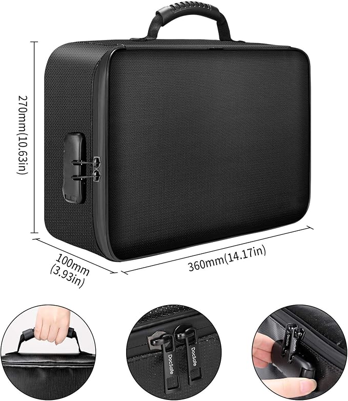 DocSafe Document Bag with Lock, Fireproof 3-Layer File Storage Box, Document - Image 4