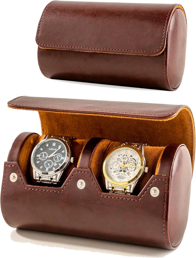 MR.OKAY 2 Watch Travel Case- Classic Leather Watch Case - Image 8