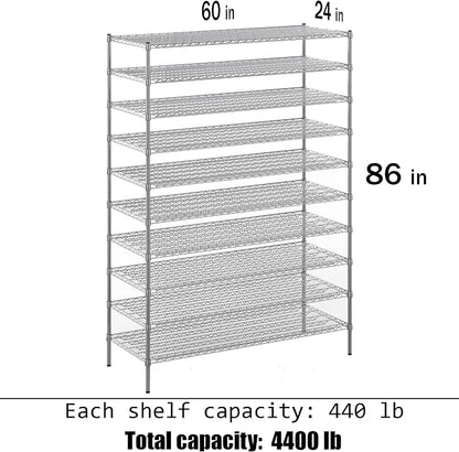 24" Deep x 60" Wide x 86" Height Wire Shelving Kit | 10-Tier | NSF Commercial - Image 3