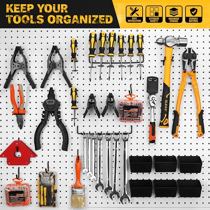 ELEAD 286-Piece Extra Thick Pegboard Hooks Set, 1/4" Heavy Duty Black Peg Board - Image 8