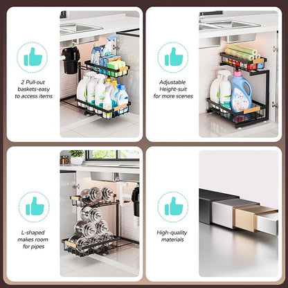 ADBIU Under Sink Organizer, 2 Pack 2 Tier Expandable Height Pull out Kitchen - Image 8