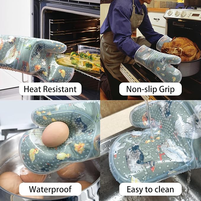 Oven Mitts Set of 2 with Transparent Clear Silicone Shell and Nice Duck - Image 4