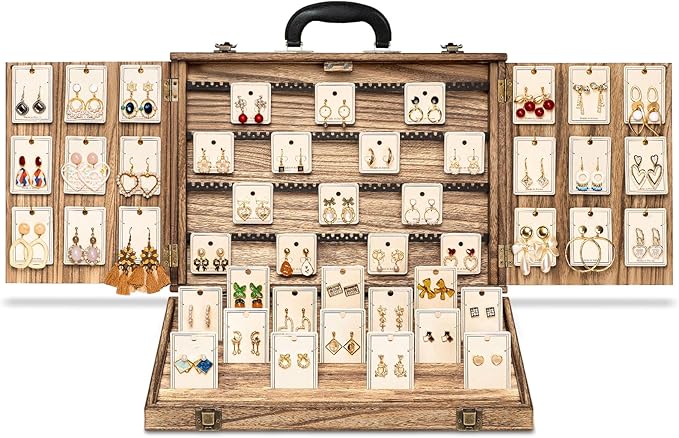 Earring Display for Selling, Portable Wood Jewelry Display Case, Large Capacity by Yoimori