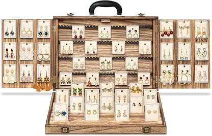 Earring Display for Selling, Portable Wood Jewelry Display Case, Large Capacity by Yoimori
