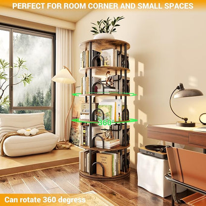 Aheaplus 5 Tier Rotating Bookshelf Tower, 360 Display Spinning Bookcase - Image 2