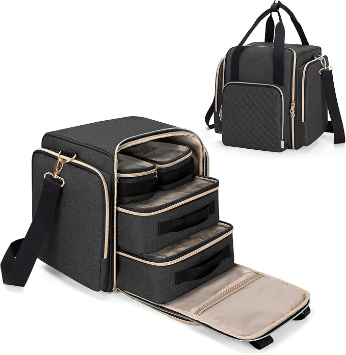 LUXJA Travel Makeup Bag with 4 Inner Removable Cases, Large Cosmetic Bag with by Luxja