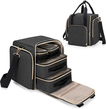 LUXJA Travel Makeup Bag with 4 Inner Removable Cases, Large Cosmetic Bag with by Luxja