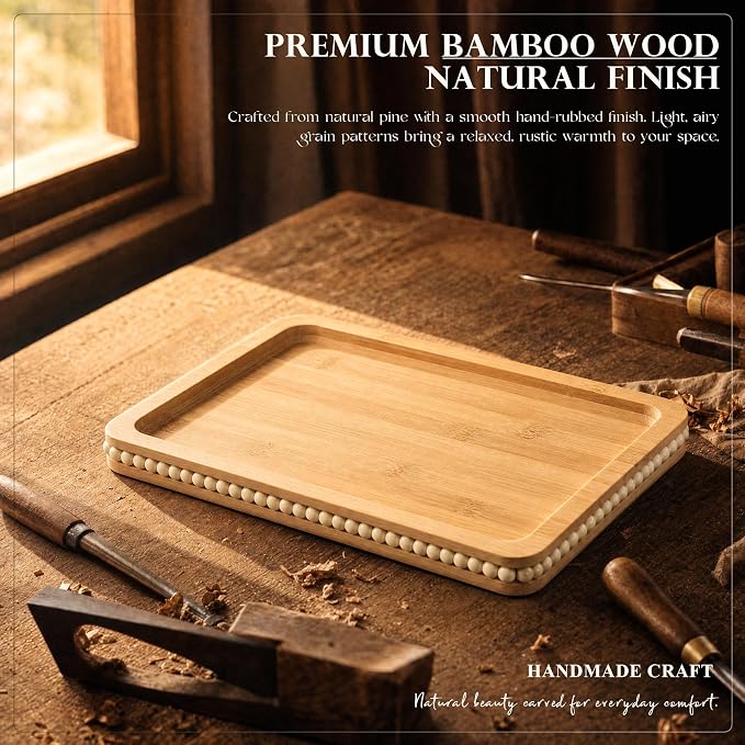 Bamboo Wood Sofa Arm Tray with Beaded Edge - Image 6