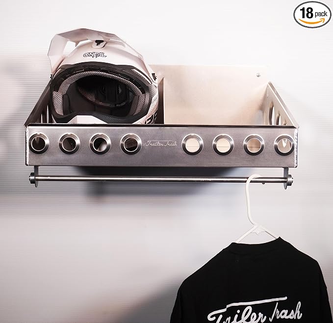Trailer Trash Helmet Storage Rack, Holds 2 Helmets Silver, Length 22 1/2 x 16 by TrailerTrash
