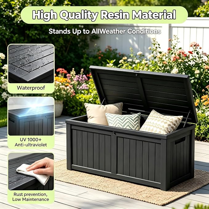 146 Gallon Deck Box, Waterproof Outdoor Storage Box, Lockable Resin Patio - Image 3
