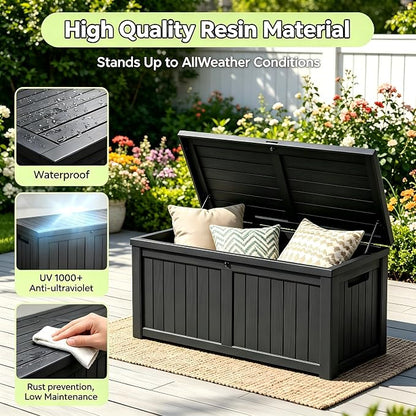 146 Gallon Deck Box, Waterproof Outdoor Storage Box, Lockable Resin Patio - Image 3