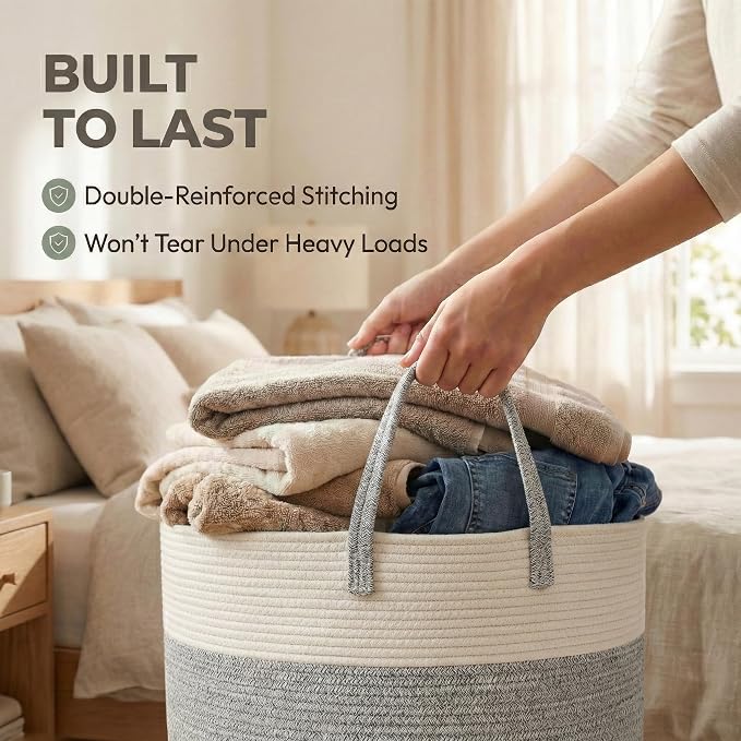 JMvicyroam 115L Extra Large Machine Washable Cotton Rope Blanket Basket | - Image 6