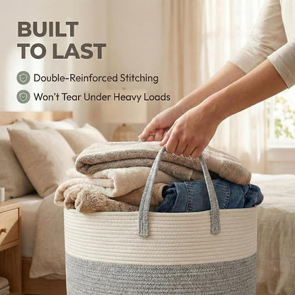 JMvicyroam 115L Extra Large Machine Washable Cotton Rope Blanket Basket | - Image 6