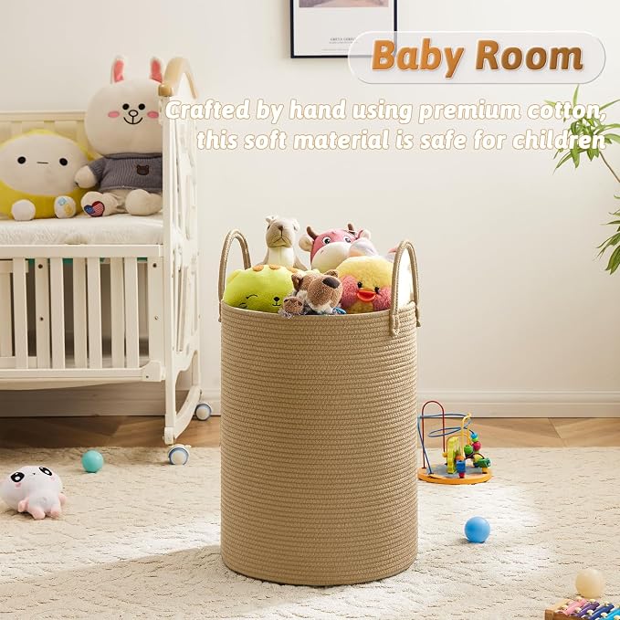 Laundry Basket, Woven Cotton Rope Laundry Hamper, 40L - Image 4