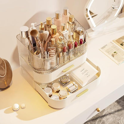Makeup Organizer with 360 Rotating Brush Holder and Stackable Drawers, Cosmetic - Image 7