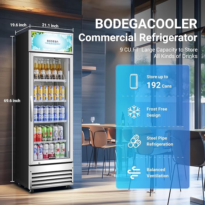 BODEGACOOLER Commercial Merchandiser Refrigerator, 9 Cu.Ft Glass Door Beverage - Image 2