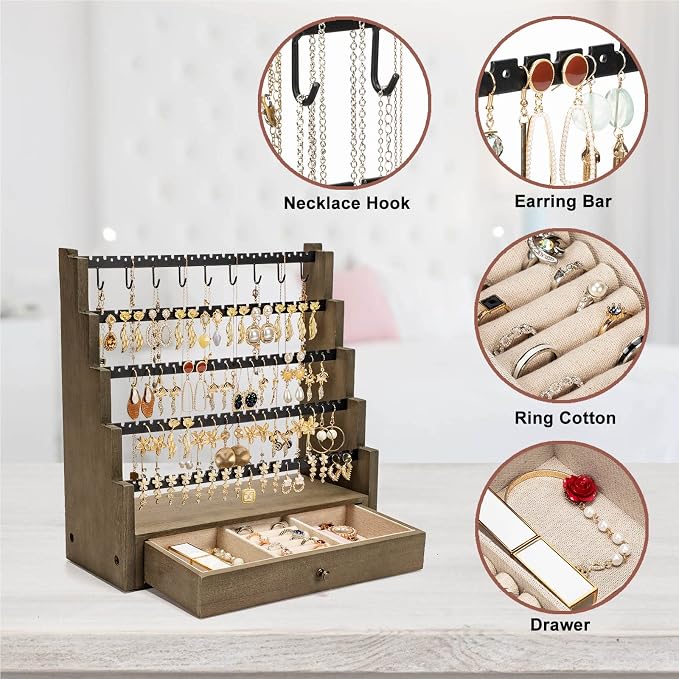 Pinzoveco Earring Organizer, 5 Layer Earring Holder Organizer - Image 5