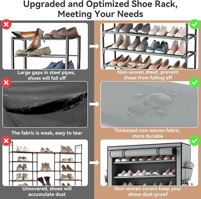LANTEFUL Shoe Rack with Covers 10 Tier Tall Shoe Rack Organizer Large Capacity - Image 6