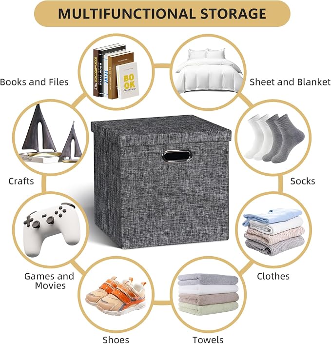Posprica Storage Bins with Lids, 13×13×13 Foldable Storage Cube Baskets Boxes - Image 6