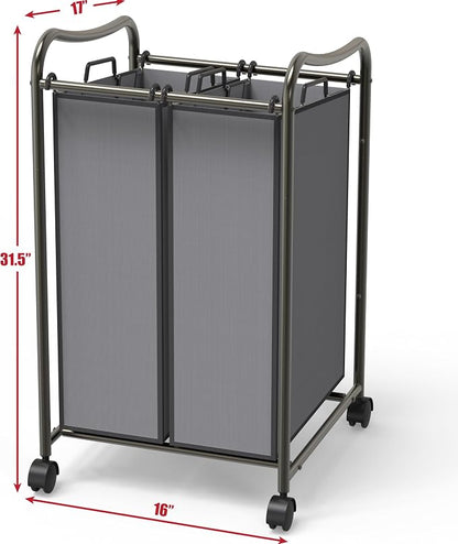 Simple Houseware 2-Bag Heavy Duty Rolling Laundry Sorter Cart, Dark Gray – 2 - Image 3