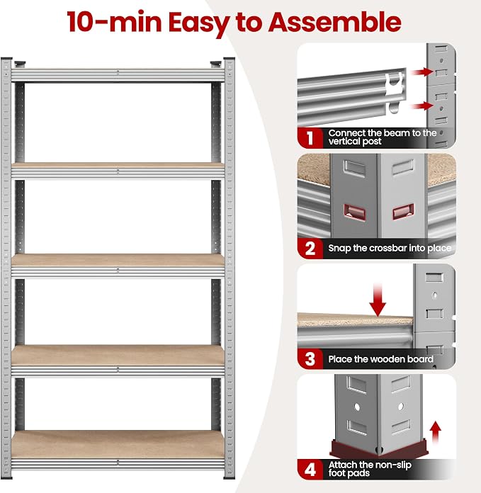 Yaheetech 5-Tier Heavy Duty Storage Shelves 35.5" W x 16" D x 71" H Silver | - Image 7