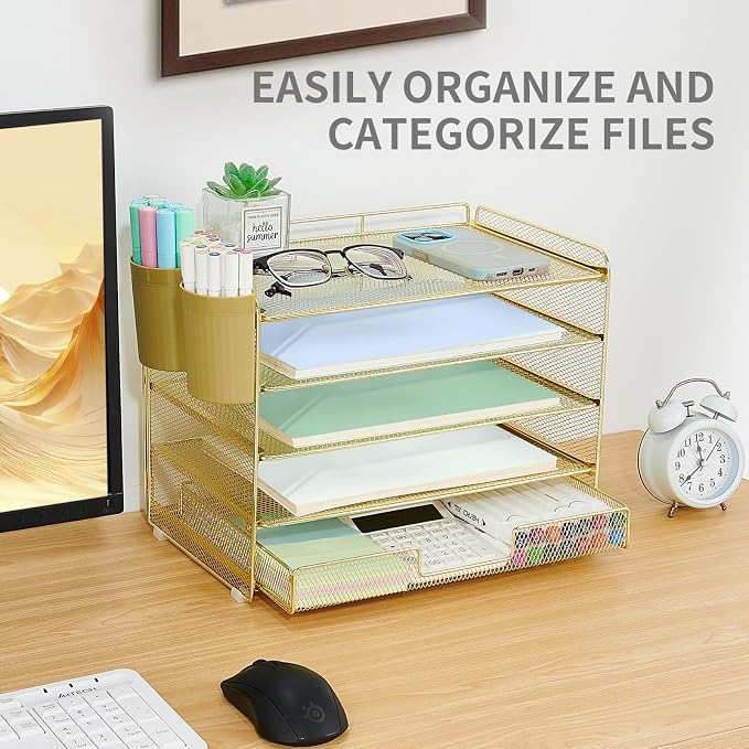 LEKETREE Desk Organizers and Accessories, 5-Tier Paper Letter Tray Organizer - Image 5