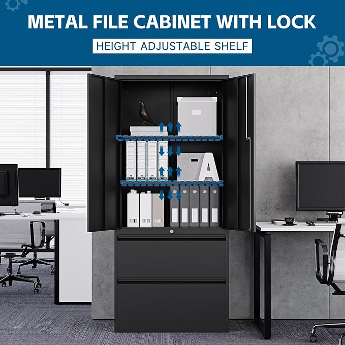 2-Drawer Metal File Cabinet, Lateral Vertical Filing Cabinets - Image 7