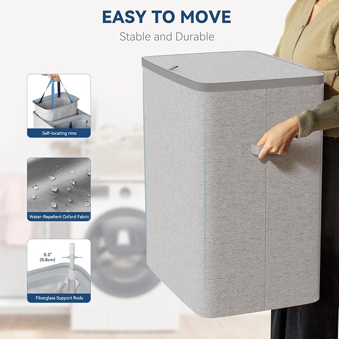 Dual Section 90 liter/23.8 gallon Laundry Hamper Separation Basket - Image 5