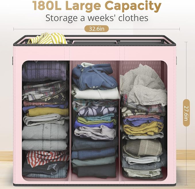 180L Laundry Hamper 3 Section, Large Laundry Basket - Image 7