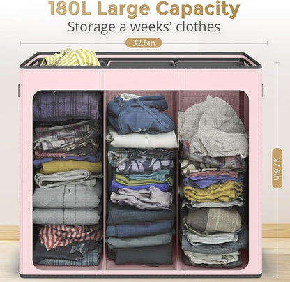 180L Laundry Hamper 3 Section, Large Laundry Basket - Image 7