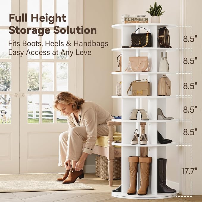YESHOMY 6-Tier Rotating Shoe Rack Tower, 360° Spinning Vertical Shoe & Handbag - Image 3