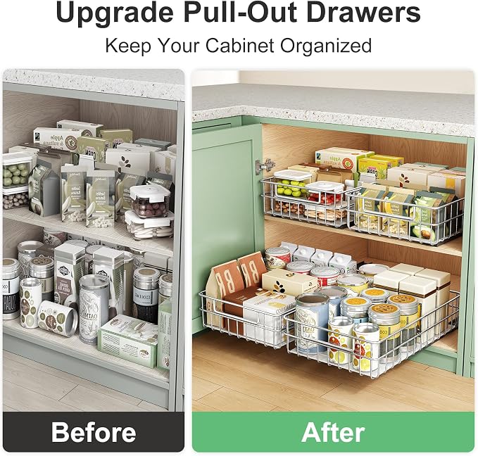 Pull out Cabinet Organizer, Stainless Steel 4-Pack Slide out Drawer - Image 9