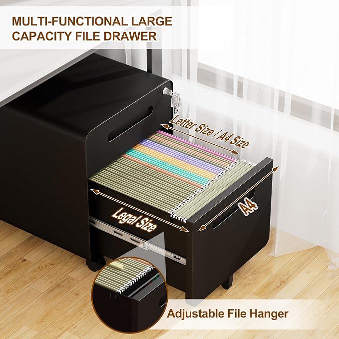 2 Drawer File Cabinet with Lock and 4 Keys, Mobile Metal Filing Cabinet - Image 6
