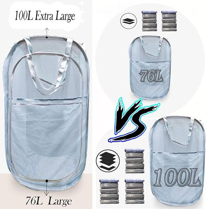 Extra Large Mesh Pop Up Laundry Hamper 2 Pack, 100L Foldable Laundry Baskets - Image 3