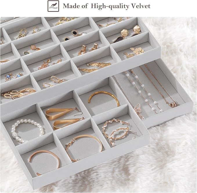 ProCase Stackable Large Jewelry Drawer Organizer, 3 Pack Velvet Jewelry - Image 5