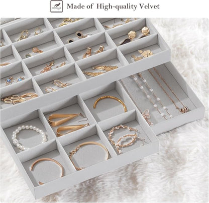 ProCase Stackable Large Jewelry Drawer Organizer, 3 Pack Velvet Jewelry - Image 5