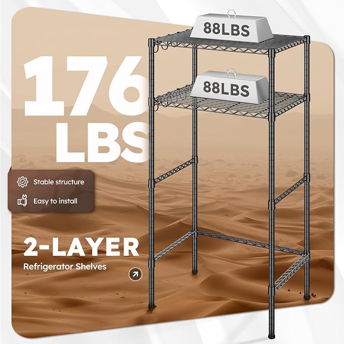 REIBII Mini Fridge Shelf with Storage, 2-Tier Adjustable Metal Shelving Unit - Image 6