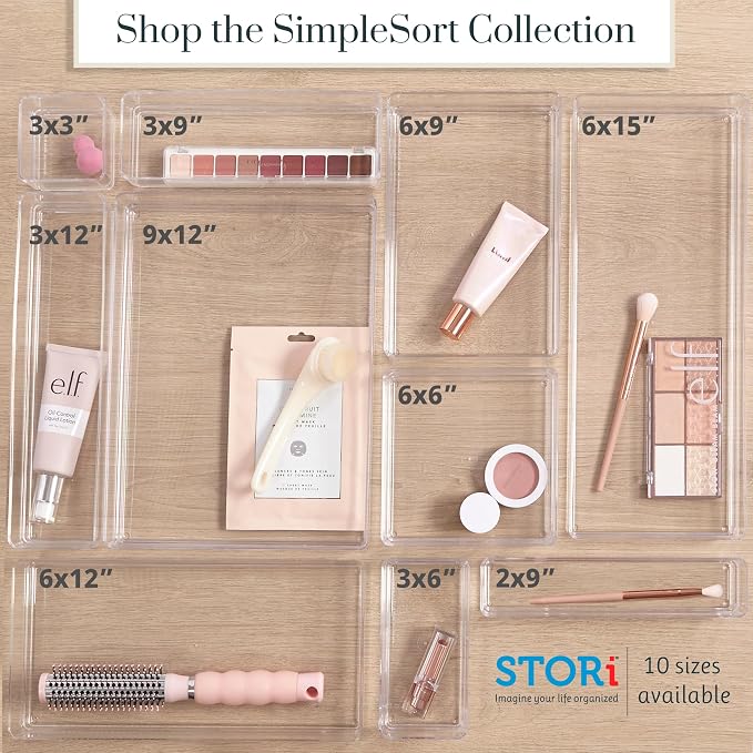 STORi SimpleSort 2-Piece Stackable Clear Drawer Organizer Set | 12" x 9" x 2" - Image 8