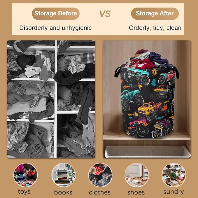 Laundry Hamper, Abstract Truck Laundry Basket, Waterproof Oxford Cloth Storage - Image 5