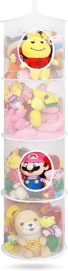 Hanging Stuffed Animal Storage Hammock Net 4 Tiers, Holds Plushies, Foldable by coastalrose