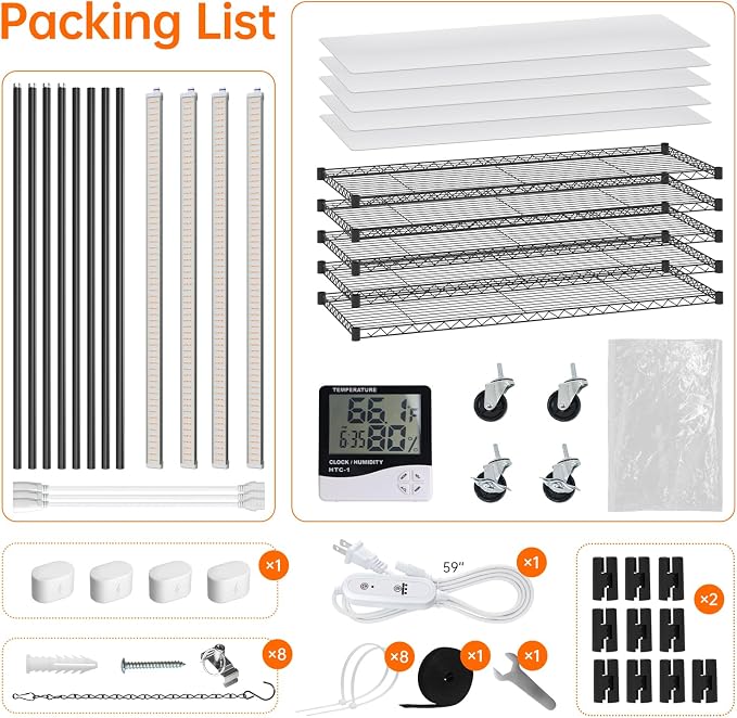 Bstrip Indoor Greenhouse with Grow Light, 5-Tier 47.2"x17.8"x71" Metal Plant - Image 9