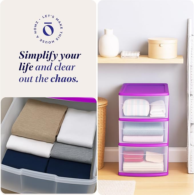 HOMZ 2-Pack Drawer Tower, 3-Tier Clear Plastic Storage Organizer Cart, and - Image 7
