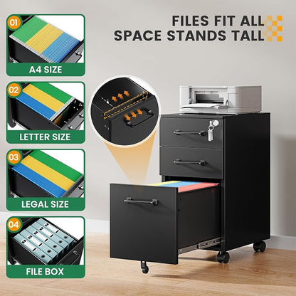 3 Drawer Slim File Cabinet, Mobile Filing Cabinet - Image 4